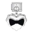 Italienisches Modul-Armband-Glied mit Herzanhänger und schwarzer Schleife in Silber - Schmelzendes Herz Schwarze Schleife (ICG751-1)