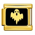 Premium gold-plated Italian modular charm link featuring a golden ghost on black enamel. - Golden Ghost on Black Base Pattern(ICJ703-2) / Gold