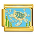 Gold-plated Italian modular charm link with enamel sea turtle design for DIY bracelets. - Ocean Sea Turtle Pattern(ICJ959-2) / Gold