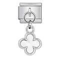 Eleganter italienischer Modularer Charm aus Edelstahl mit weißem Kleeblatt-Anhänger - Weißer Kern Kleeblatt (ICG753-1)