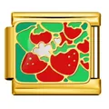 Italian modular charm in gold-plated stainless steel with red enamel strawberry design - Strawberry and White Flower Pattern(ICJ1242-2) / Gold