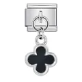 Edelstahl Italienisches Modular-Armbandglied mit einem schwarzen Kleeblatt-Anhänger - Schwarzer Kern Kleeblatt (ICG753-2)