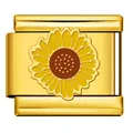 Gold-plated sunflower Italian modular charm link for DIY stainless steel bracelets - Sunflower Pattern(ICJ524-2) / Gold