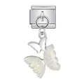 Italienischer Charm aus Edelstahl mit silbernen und schillernden Schmetterlingen - Doppel Schmetterling Charm (ICG676)