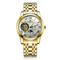 Luxury gold automatic mechanical watch for men featuring a textured white dial and strap - Gold Case White Dial
