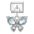 Charm italiano de mariposa en acero inoxidable con cristales azules brillantes - Estilo de Mariposa de Piedra Iridiscente Azul (ICG724-1)