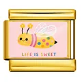Italian modular charm bracelet link in gold finish featuring cute bee LIFE IS SWEET - Bee 'Life Is Sweet' Style (ICP-YCAA0082-2) / Gold Base