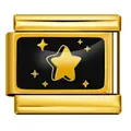 Charm modulare italiano premium oro e nero con motivo a stella per bracciale fai-da-te in acciaio - Stile Stelle Nero E Oro (ICP-YC342-6SD) / Argento