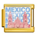 Gold-plated stainless steel Italian charm bracelet link with Mexico landmark design pattern - Mexico (ICP-JCAA0074-2)