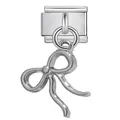 Eslabón de charm italiano en acero inoxidable con un delicado colgante de lazo plateado. - Estilo de Lazo Pulido Plateado (ICG726-1)