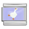 Italian charm bracelet link with cute white duck on purple background - White Duck Style (ICP-YCAA0083-1) / Silver Base