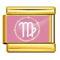 Maillon de charme italien plaqué or avec signe du zodiaque Vierge sur fond rose - Vierge / Base de Couleur Or