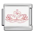 Stainless steel Italian modular charm link featuring a red romantic swan heart art - Silver Base Double Swan Heart Style (ICP-JCAA0133-1)