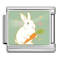 Premium stainless steel Italian charm link featuring white rabbit and carrot Easter design - Bunny with Carrot (ICP-JCAA0170-1) / 0.9x1.0cm / Silver