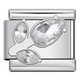 Silver stainless steel Italian charm link featuring marquise-cut crystal leaf pattern - Silver Leaf Style (ICJ3240-1) / 1 Piece