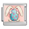 Easter bunny with polka dot egg Italian charm link for modular stainless steel bracelet - Rabbit Blue Polka Egg (ICP-JCAA0165-1)
