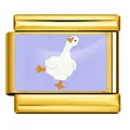 Gold-plated Italian modular charm link with a cute white goose illustration on purple base - White Duck Style (ICP-YCAA0083-2) / Gold Base