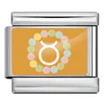 Lien breloque modulaire acier signe Taureau avec perles colorées sur fond orange - Taureau / Base Argentée