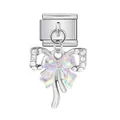 Charm italiano de acero inoxidable con colgante de lazo iridiscente y diamantes - Estilo de Lazo Iridiscente Plateado (ICG779)
