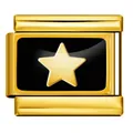 Maglia per bracciale italiano in acciaio inossidabile con stella dorata su smalto nero - Stile Pentagramma Nero E Oro (ICP-YC342-7SD) / Argento