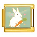 Gold stainless steel Italian charm link with cute cartoon Easter bunny and carrot design - Bunny with Carrot (ICP-JCAA0170-2) / 0.9x1.0cm / Gold
