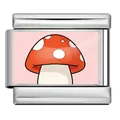 Stainless steel Italian charm link with cute red mushroom design for DIY bracelets - Red Mushroom Style (ICP-YCAA0086-1) / Silver Base