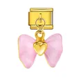 Charm italiano con lazo rosa y colgante de corazón dorado para pulseras modulares - Estilo de Corazón de Mariposa Rosa Dorada (ICG806-2)