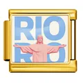 Golden Italian modular charm with Rio de Janeiro landmark and Christ statue. - Rio (ICP-JCAA0076-2)