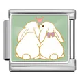 Customizable stainless steel Italian charm link with cute white bunnies and hearts - Back-to-Back Bunnies (ICP-JCAA0171-1) / 0.9x1.0cm / Silver