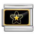 Charm per bracciale modulare italiano in acciaio inox con stella dorata su fondo nero - Stile Doppia Stella Nero E Oro (ICP-YC342-8SD) / Argento