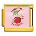 Gold Italian charm link featuring cherry illustration and 'You're the Cherry' text - Gold Base Cherry Style (ICP-JCAA0122-2)