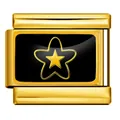 Maglia charm italiana in acciaio dorato con stella in smalto nero per bracciale DIY - Stile Doppia Stella Nero E Oro (ICP-YC342-8GD) / Oro