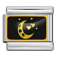 Charm modulare italiano in acciaio inossidabile con luna e cuori dorati su fondo nero - Stile Luna Cuore Nero E Oro (ICP-YC342-9SD) / Argento