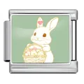 Stainless steel Italian charm link with cute Easter bunny and egg basket print - Bunny with Basket (ICP-JCAA0172-1)