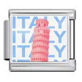 Stainless steel Italian modular bracelet charm featuring pink Pisa Tower and Italy text - Italy (ICP-JCAA0078-1)