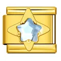 Premium gold stainless steel Italian charm bracelet link featuring a light blue star crystal - Golden Light Blue Star (ICJ3232-2) / 1 Piece