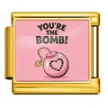 Gold stainless steel Italian charm bracelet link with 'You're the Bomb' heart bomb art - Gold Base Cartoon Bomb Style (ICP-JCAA0123-2)