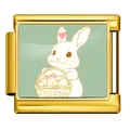 Gold stainless steel Italian charm link with cute Easter bunny and egg basket - Bunny with Basket (ICP-JCAA0172-2)