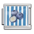 Italian charm modular link with blueberry illustration on blue stripes - Blueberry Style (JCAA0094-1)