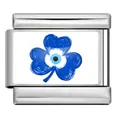 Maglia charm italiana in acciaio inossidabile con trifoglio blu e occhio del male - Trifoglio (ICP-YCAA0038-1) / Argento