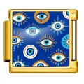 Vue détaillée du maillon de bracelet italien avec motif œil bleu et doré - 恶魔之眼拼接件(ICP-JFAA0106-2) / Or