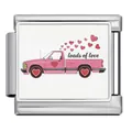 Custom stainless steel Italian charm with pink truck and loads of love design for DIY jewelry - Silver Base Pink Pickup Truck Style (ICP-JCAA0124-1)