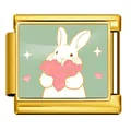Gold stainless steel Italian modular charm featuring a cute Easter bunny with pink hearts - Bunny with Heart (ICP-JCAA0173-2)