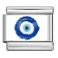 Ciondolo modulare in acciaio inossidabile con design malocchio blu per gioielli DIY - Malocchio Rotondo (ICP-YCAA0039-1) / Argento