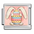 Italian modular bracelet charm with cute Easter bunny and colorful egg pattern - White Rabbit Holding Egg (ICP-JCAA0154-1)