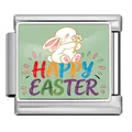 Stainless steel Italian modular charm link featuring a cute Easter bunny and floral design - Happy Easter Bunny (ICP-JCAA0174-1)