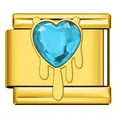 Italian modular charm with blue heart crystal and gold dripping effect on stainless steel - Golden Drip Oil Blue Heart (ICJ3233-4) / 1 Piece