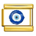 Maglia per bracciale italiano in acciaio dorato con simbolo malocchio blu - Malocchio Rotondo (ICP-YCAA0039-2) / Oro