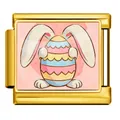 Easter egg and rabbit ears patterned gold-plated stainless steel Italian modular charm link - White Rabbit Holding Egg (ICP-JCAA0154-2)