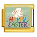 Gold stainless steel Italian charm bracelet link featuring a colorful Happy Easter bunny - Happy Easter Bunny (ICP-JCAA0174-2)